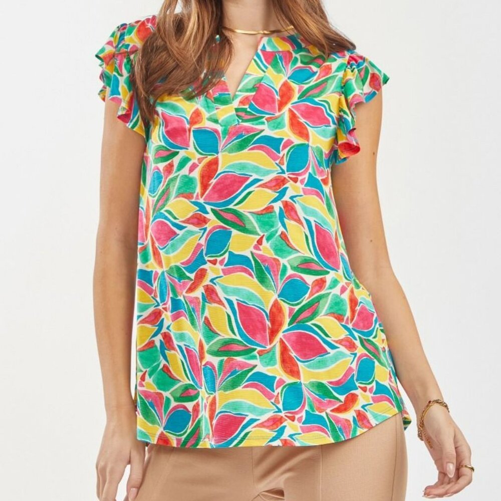 NEW Dear Scarlett Lizzy Flutter Sleeve Teal Floral Tunic Top - Picture 5 of 5